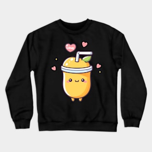 Cute Kawaii Mango Milkshake with Hearts | Kawaii Food Art for Kawaii Lovers Crewneck Sweatshirt